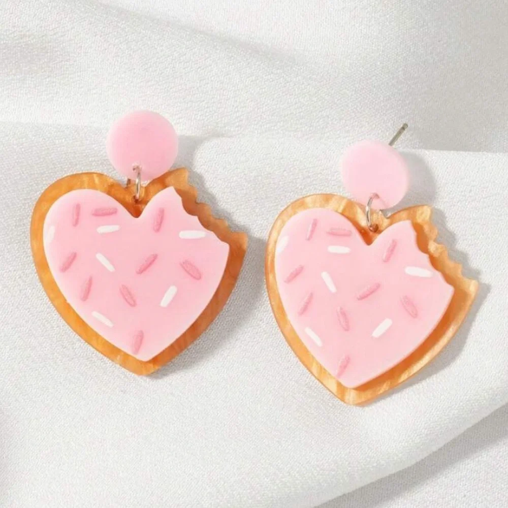 Valentine Pink Heart Cookie Earrings with Sprinkles